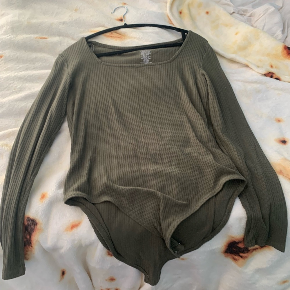 George Green Ribbed Bodysuit Fitted Scoop Neck